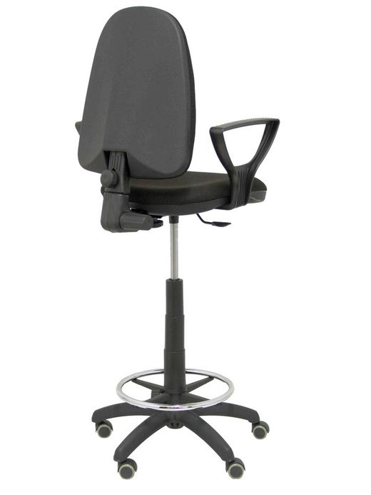 Modelo Ayna Taburete - Taburete ergonómico con mecanismo de contacto permanente, regulable en altura, aro reposapiés y ruedas de parqué - Asiento y respaldo tapizados en tejido BALI color negro (BRAZOS FIJOS INCLUIDOS)