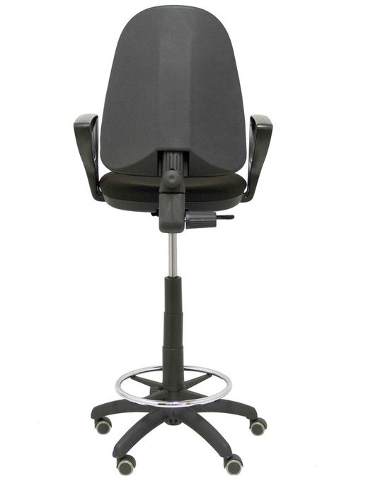 Modelo Ayna Taburete - Taburete ergonómico con mecanismo de contacto permanente, regulable en altura, aro reposapiés y ruedas de parqué - Asiento y respaldo tapizados en tejido BALI color negro (BRAZOS FIJOS INCLUIDOS)