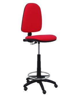 Modelo Ayna Taburete - Taburete ergonómico con mecanismo de contacto permanente, regulable en altura, aro reposapiés y ruedas de parqué - Asiento y respaldo tapizados en tejido BALI color rojo