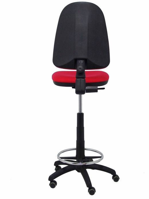 Modelo Ayna Taburete - Taburete ergonómico con mecanismo de contacto permanente, regulable en altura, aro reposapiés y ruedas de parqué - Asiento y respaldo tapizados en tejido BALI color rojo