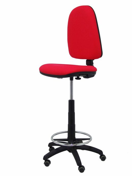 Modelo Ayna Taburete - Taburete ergonómico con mecanismo de contacto permanente, regulable en altura, aro reposapiés y ruedas de parqué - Asiento y respaldo tapizados en tejido BALI color rojo