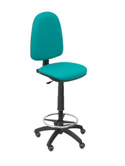 Modelo Ayna Taburete - Taburete ergonómico con mecanismo de contacto permanente, regulable en altura, aro reposapiés y ruedas de parqué - Asiento y respaldo tapizados en tejido BALI color turquesa
