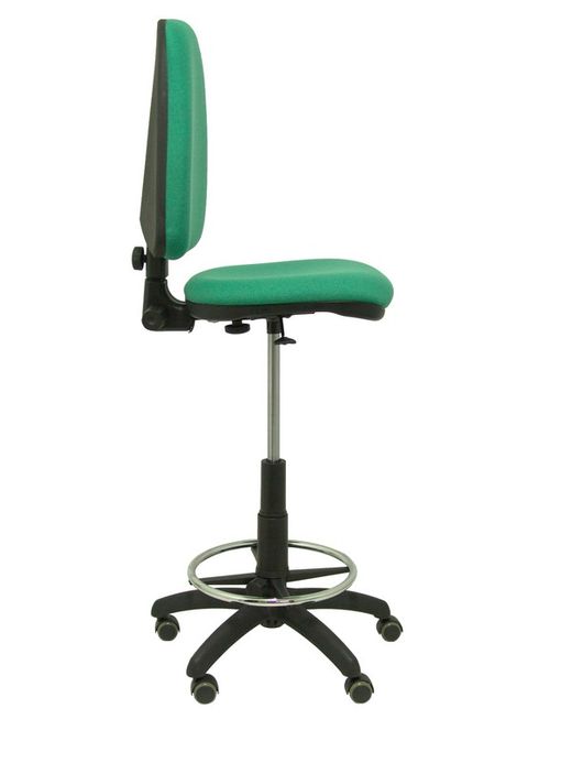 Modelo Ayna Taburete - Taburete ergonómico con mecanismo de contacto permanente, regulable en altura, aro reposapiés y ruedas de parqué - Asiento y respaldo tapizados en tejido BALI color verde esmeralda