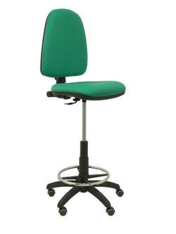 Modelo Ayna Taburete - Taburete ergonómico con mecanismo de contacto permanente, regulable en altura, aro reposapiés y ruedas de parqué - Asiento y respaldo tapizados en tejido BALI color verde esmeralda