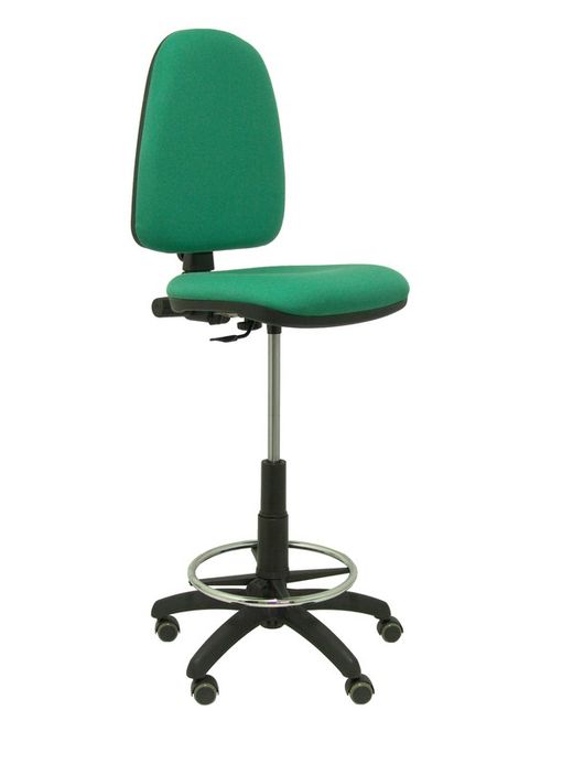 Modelo Ayna Taburete - Taburete ergonómico con mecanismo de contacto permanente, regulable en altura, aro reposapiés y ruedas de parqué - Asiento y respaldo tapizados en tejido BALI color verde esmeralda