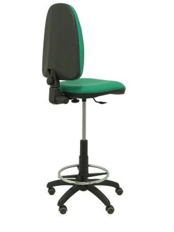 Modelo Ayna Taburete - Taburete ergonómico con mecanismo de contacto permanente, regulable en altura, aro reposapiés y ruedas de parqué - Asiento y respaldo tapizados en tejido BALI color verde esmeralda