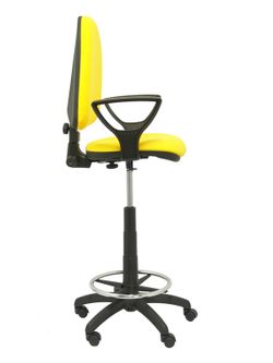 Modelo Ayna Taburete - Taburete ergonómico con mecanismo de contacto permanente, regulable en altura y aro reposapiés - Asiento y respaldo tapizados en tejido BALI color amarillo (BRAZOS FIJOS INCLUIDOS)