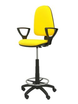 Modelo Ayna Taburete - Taburete ergonómico con mecanismo de contacto permanente, regulable en altura y aro reposapiés - Asiento y respaldo tapizados en tejido BALI color amarillo (BRAZOS FIJOS INCLUIDOS)