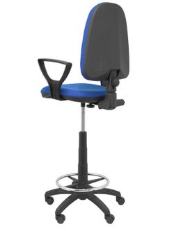 Modelo Ayna Taburete - Taburete ergonómico con mecanismo de contacto permanente, regulable en altura y aro reposapiés - Asiento y respaldo tapizados en tejido BALI color azul (BRAZOS FIJOS INCLUIDOS)