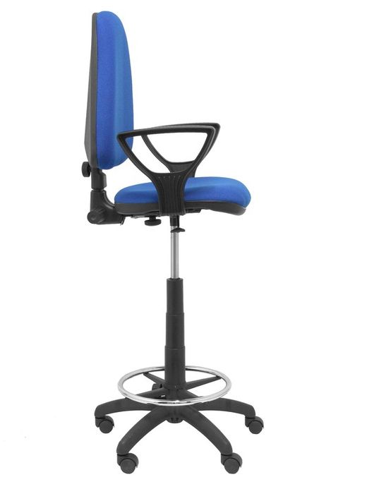 Modelo Ayna Taburete - Taburete ergonómico con mecanismo de contacto permanente, regulable en altura y aro reposapiés - Asiento y respaldo tapizados en tejido BALI color azul (BRAZOS FIJOS INCLUIDOS)