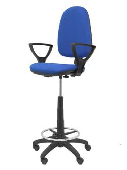 Modelo Ayna Taburete - Taburete ergonómico con mecanismo de contacto permanente, regulable en altura y aro reposapiés - Asiento y respaldo tapizados en tejido BALI color azul (BRAZOS FIJOS INCLUIDOS)