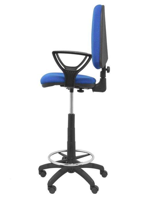 Modelo Ayna Taburete - Taburete ergonómico con mecanismo de contacto permanente, regulable en altura y aro reposapiés - Asiento y respaldo tapizados en tejido BALI color azul (BRAZOS FIJOS INCLUIDOS)