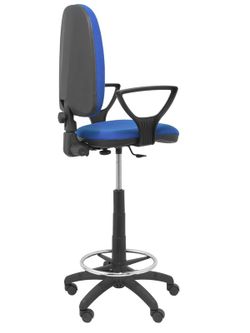 Modelo Ayna Taburete - Taburete ergonómico con mecanismo de contacto permanente, regulable en altura y aro reposapiés - Asiento y respaldo tapizados en tejido BALI color azul (BRAZOS FIJOS INCLUIDOS)
