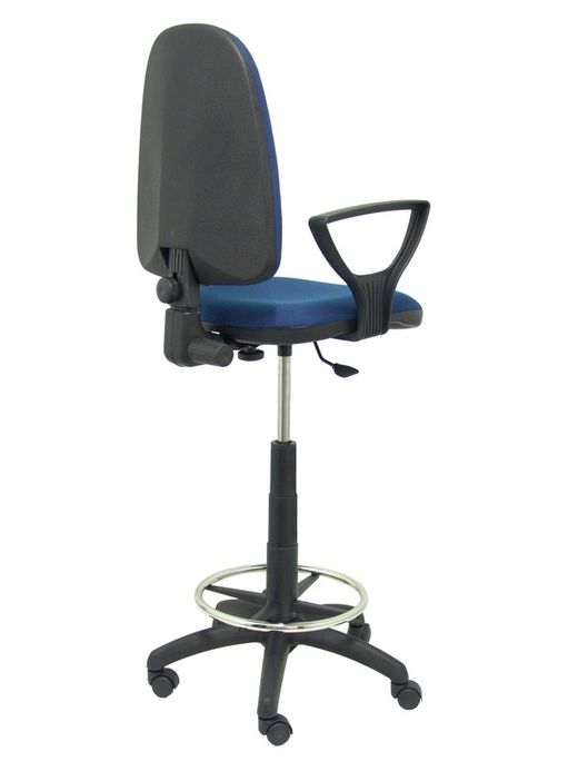 Modelo Ayna Taburete - Taburete ergonómico con mecanismo de contacto permanente, regulable en altura y aro reposapiés - Asiento y respaldo tapizados en tejido BALI color azul marino (BRAZOS FIJOS INCLUIDOS)