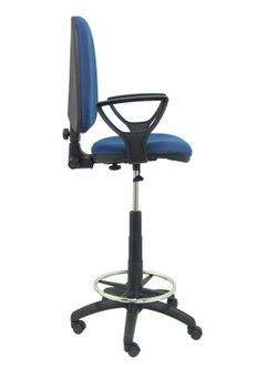 Modelo Ayna Taburete - Taburete ergonómico con mecanismo de contacto permanente, regulable en altura y aro reposapiés - Asiento y respaldo tapizados en tejido BALI color azul marino (BRAZOS FIJOS INCLUIDOS)