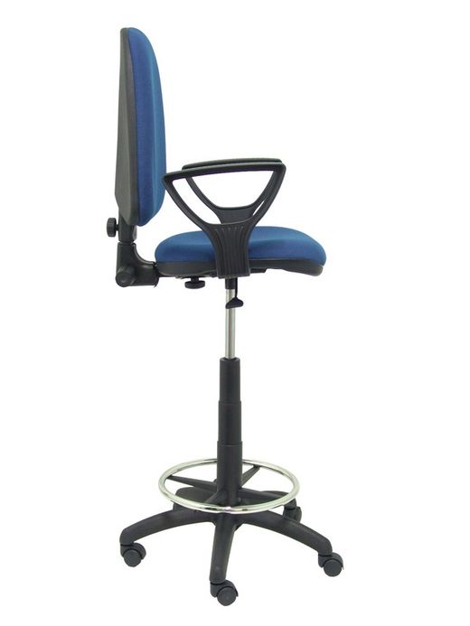 Modelo Ayna Taburete - Taburete ergonómico con mecanismo de contacto permanente, regulable en altura y aro reposapiés - Asiento y respaldo tapizados en tejido BALI color azul marino (BRAZOS FIJOS INCLUIDOS)