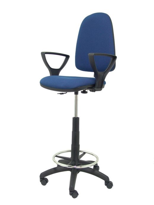 Modelo Ayna Taburete - Taburete ergonómico con mecanismo de contacto permanente, regulable en altura y aro reposapiés - Asiento y respaldo tapizados en tejido BALI color azul marino (BRAZOS FIJOS INCLUIDOS)
