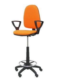 Modelo Ayna Taburete - Taburete ergonómico con mecanismo de contacto permanente, regulable en altura y aro reposapiés - Asiento y respaldo tapizados en tejido BALI color naranja (BRAZOS FIJOS INCLUIDOS)