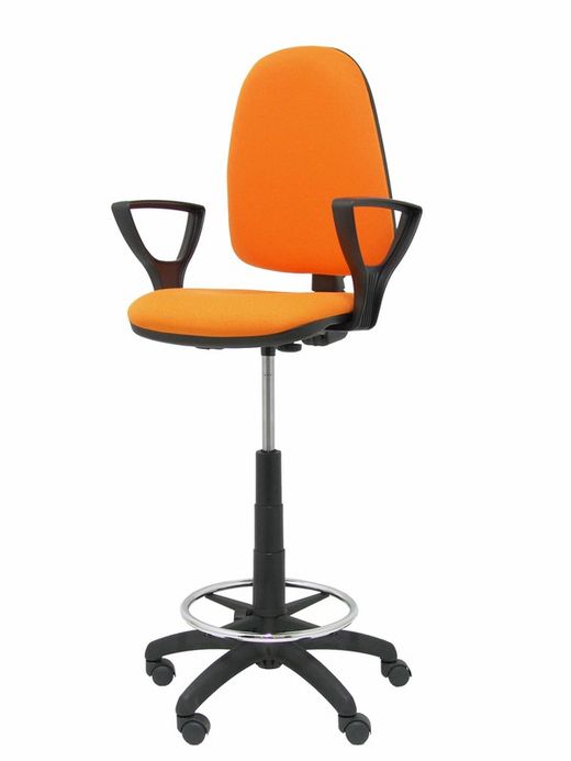 Modelo Ayna Taburete - Taburete ergonómico con mecanismo de contacto permanente, regulable en altura y aro reposapiés - Asiento y respaldo tapizados en tejido BALI color naranja (BRAZOS FIJOS INCLUIDOS)