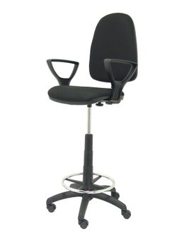 Modelo Ayna Taburete - Taburete ergonómico con mecanismo de contacto permanente, regulable en altura y aro reposapiés - Asiento y respaldo tapizados en tejido BALI color negro (BRAZOS FIJOS INCLUIDOS)