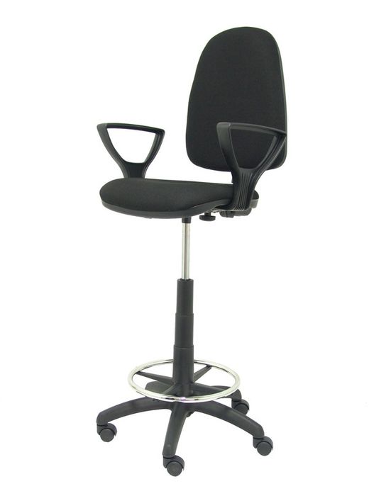 Modelo Ayna Taburete - Taburete ergonómico con mecanismo de contacto permanente, regulable en altura y aro reposapiés - Asiento y respaldo tapizados en tejido BALI color negro (BRAZOS FIJOS INCLUIDOS)