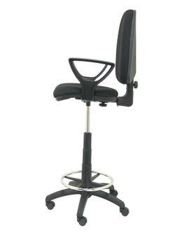 Modelo Ayna Taburete - Taburete ergonómico con mecanismo de contacto permanente, regulable en altura y aro reposapiés - Asiento y respaldo tapizados en tejido BALI color negro (BRAZOS FIJOS INCLUIDOS)