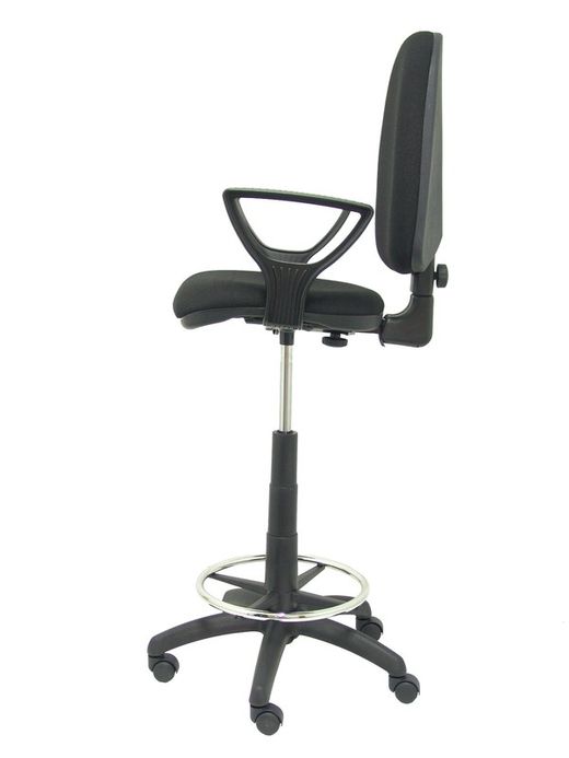 Modelo Ayna Taburete - Taburete ergonómico con mecanismo de contacto permanente, regulable en altura y aro reposapiés - Asiento y respaldo tapizados en tejido BALI color negro (BRAZOS FIJOS INCLUIDOS)