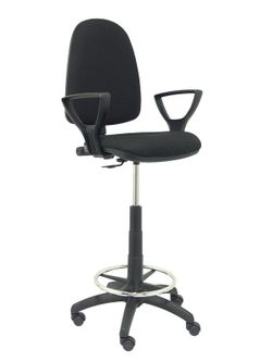 Modelo Ayna Taburete - Taburete ergonómico con mecanismo de contacto permanente, regulable en altura y aro reposapiés - Asiento y respaldo tapizados en tejido BALI color negro (BRAZOS FIJOS INCLUIDOS)