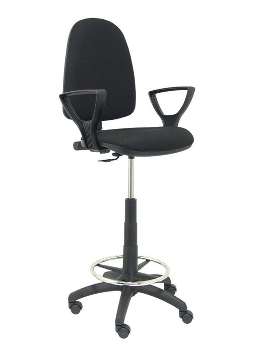 Modelo Ayna Taburete - Taburete ergonómico con mecanismo de contacto permanente, regulable en altura y aro reposapiés - Asiento y respaldo tapizados en tejido BALI color negro (BRAZOS FIJOS INCLUIDOS)