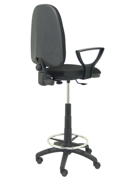 Modelo Ayna Taburete - Taburete ergonómico con mecanismo de contacto permanente, regulable en altura y aro reposapiés - Asiento y respaldo tapizados en tejido BALI color negro (BRAZOS FIJOS INCLUIDOS)