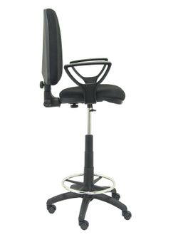 Modelo Ayna Taburete - Taburete ergonómico con mecanismo de contacto permanente, regulable en altura y aro reposapiés - Asiento y respaldo tapizados en tejido BALI color negro (BRAZOS FIJOS INCLUIDOS)