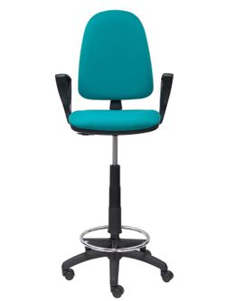 Modelo Ayna Taburete - Taburete ergonómico con mecanismo de contacto permanente, regulable en altura y aro reposapiés - Asiento y respaldo tapizados en tejido BALI color turquesa (BRAZOS FIJOS INCLUIDOS)