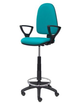Modelo Ayna Taburete - Taburete ergonómico con mecanismo de contacto permanente, regulable en altura y aro reposapiés - Asiento y respaldo tapizados en tejido BALI color turquesa (BRAZOS FIJOS INCLUIDOS)
