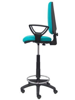 Modelo Ayna Taburete - Taburete ergonómico con mecanismo de contacto permanente, regulable en altura y aro reposapiés - Asiento y respaldo tapizados en tejido BALI color turquesa (BRAZOS FIJOS INCLUIDOS)