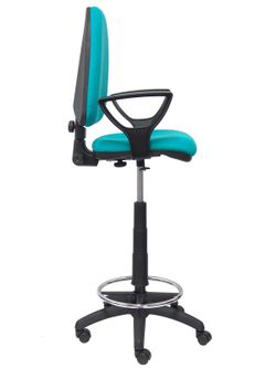 Modelo Ayna Taburete - Taburete ergonómico con mecanismo de contacto permanente, regulable en altura y aro reposapiés - Asiento y respaldo tapizados en tejido BALI color turquesa (BRAZOS FIJOS INCLUIDOS)