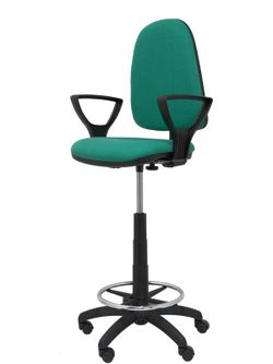 Modelo Ayna Taburete - Taburete ergonómico con mecanismo de contacto permanente, regulable en altura y aro reposapiés - Asiento y respaldo tapizados en tejido BALI color verde esmeralda (BRAZOS FIJOS INCLUIDOS)