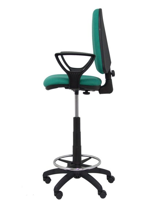 Modelo Ayna Taburete - Taburete ergonómico con mecanismo de contacto permanente, regulable en altura y aro reposapiés - Asiento y respaldo tapizados en tejido BALI color verde esmeralda (BRAZOS FIJOS INCLUIDOS)