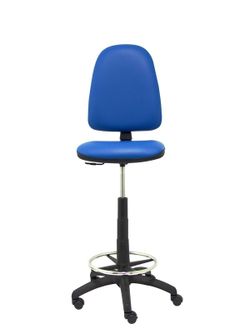 Modelo Ayna Taburete - Taburete ergonómico con mecanismo de contacto permanente, regulable en altura y aro reposapiés - Asiento y respaldo tapizados en tejido símilpiel color azul