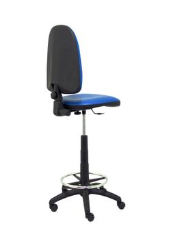Modelo Ayna Taburete - Taburete ergonómico con mecanismo de contacto permanente, regulable en altura y aro reposapiés - Asiento y respaldo tapizados en tejido símilpiel color azul