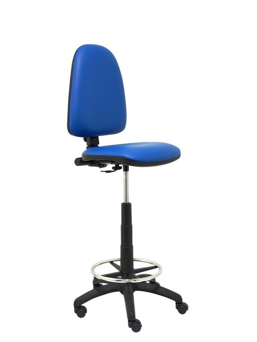 Modelo Ayna Taburete - Taburete ergonómico con mecanismo de contacto permanente, regulable en altura y aro reposapiés - Asiento y respaldo tapizados en tejido símilpiel color azul