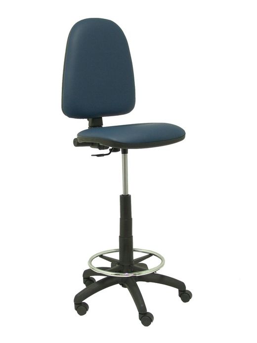 Modelo Ayna Taburete - Taburete ergonómico con mecanismo de contacto permanente, regulable en altura y aro reposapiés - Asiento y respaldo tapizados en tejido símilpiel color azul marino