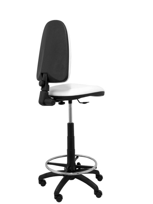 Modelo Ayna Taburete - Taburete ergonómico con mecanismo de contacto permanente, regulable en altura y aro reposapiés - Asiento y respaldo tapizados en tejido símilpiel color blanco