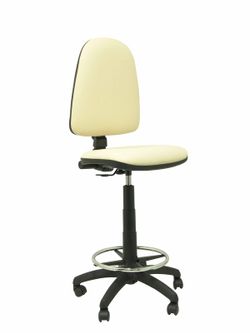 Modelo Ayna Taburete - Taburete ergonómico con mecanismo de contacto permanente, regulable en altura y aro reposapiés - Asiento y respaldo tapizados en tejido símilpiel color crema