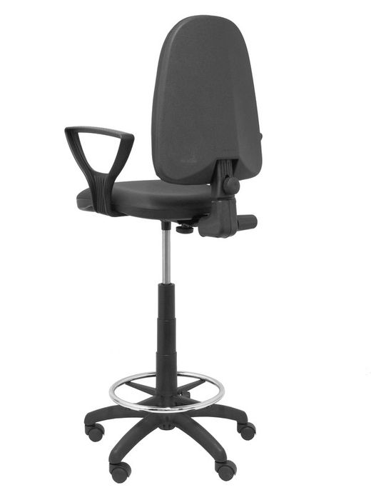 Modelo Ayna Taburete - Taburete ergonómico con mecanismo de contacto permanente, regulable en altura y aro reposapiés - Asiento y respaldo tapizados en tejido símilpiel color negro (BRAZOS FIJOS INCLUIDOS)