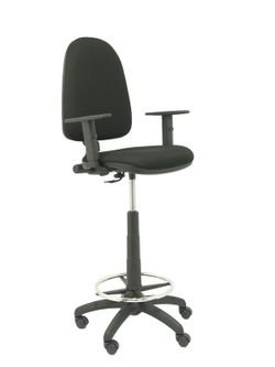 Modelo Ayna Taburete - Taburete ergonómico con mecanismo de contacto permanente, regulable en altura y aro reposapiés - Brazos regulables de serie - Asiento y respaldo tapizados en tejido BALI color negro