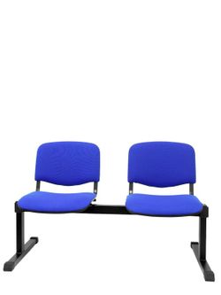 Modelo Bancada Iso - Bancada de espera de dos plazas y estructura de hierro en color negro - Asiento y respaldo tapizados en tejido ARAN color azul
