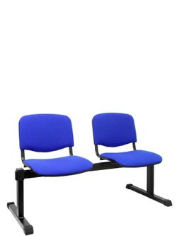 Modelo Bancada Iso - Bancada de espera de dos plazas y estructura de hierro en color negro - Asiento y respaldo tapizados en tejido ARAN color azul
