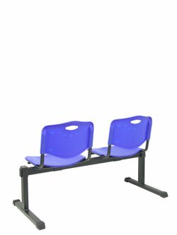 Modelo Bancada Iso plastic - Bancada de espera de dos plazas y estructura de hierro en color negro - Asiento y respaldo en PVC color azul