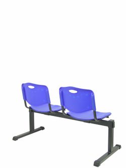 Modelo Bancada Iso plastic - Bancada de espera de dos plazas y estructura de hierro en color negro - Asiento y respaldo en PVC color azul