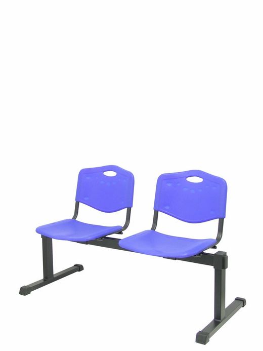 Modelo Bancada Iso plastic - Bancada de espera de dos plazas y estructura de hierro en color negro - Asiento y respaldo en PVC color azul